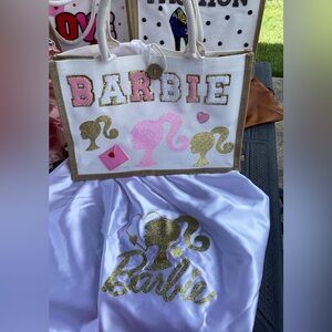 Barbie Canvas Tote Bag with Pink and Gold Accents